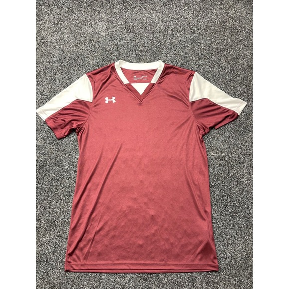 Under Armour Other - Under Armour HeatGear Mens Small Maroon White V-Neck Athletic Jersey Loose Fit